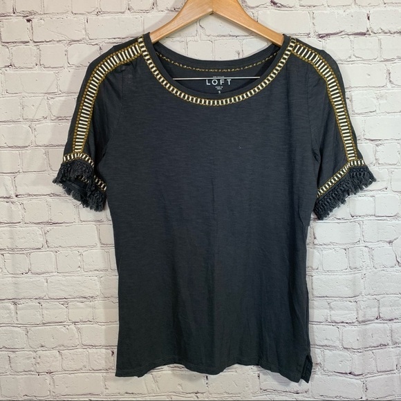 LOFT Short Sleeve Top with Embroidered & Fringe - Picture 9 of 9